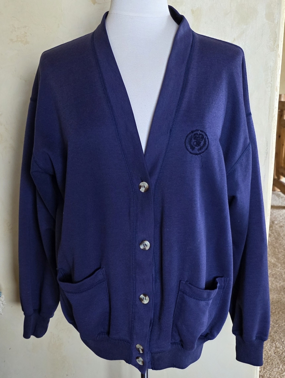 Vintage Outback Red Navy Button-Up Cardigan with Embroidered Crest Womens Small